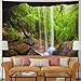 Heopapin Landscape Tapestry Mountain Cave Waterfall Tapestry Forest Trees Tapestry Nature Tapestry Tropical Jungle Tapestry Wall Hanging for Bedroom Living Room Dorm(W59.1 × H51.2)