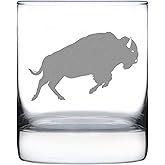 Bevvee Bison Whiskey Rocks Glass - Cabin Themed Gifts and Rustic Decor for Women and Men - Engraved Silhouette - 10.25 Oz Glasses
