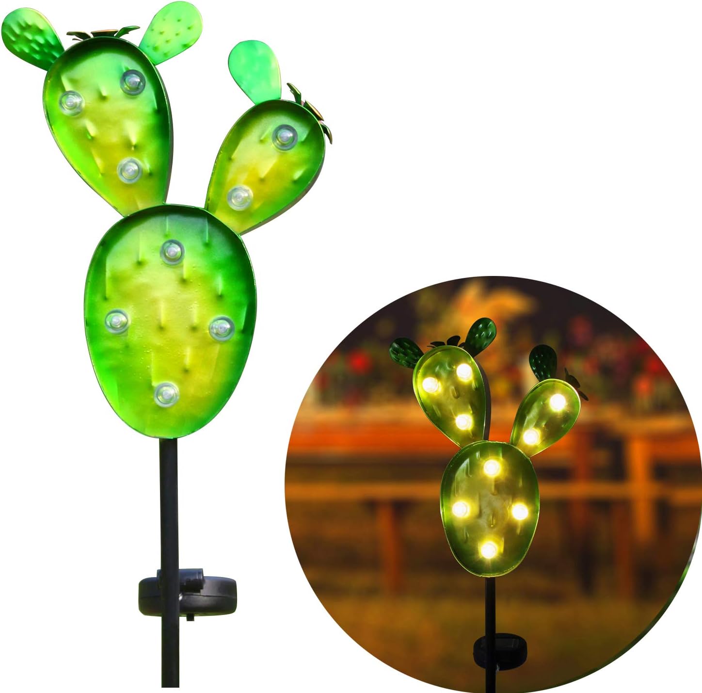Kaixoxin Garden Solar Lights Outdoor Metal Cactus Decorative Stake, Solar Pathway Lights with 9 Warm White Waterproof LED, 32.75" Tall