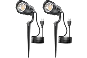 HIBOITEC 12W Spot Lights Outdoor 120V Landscape Lighting Waterproof Spotlight with 4.9ft 3-Plug LED Plug in Landscape Lights for Yard Gardern Decorations 2700K 2Pack