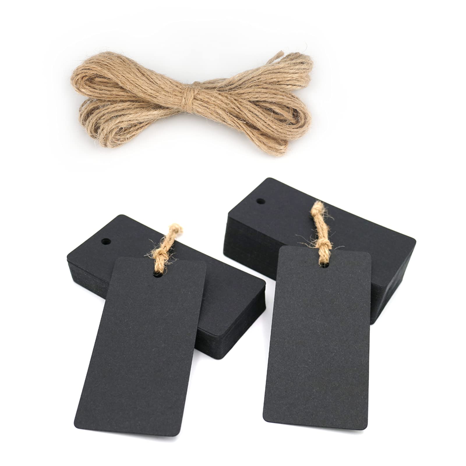 jijAcraft 100PCS Black Tags, 9X4.5CM Kraft Paper Gift Tags for Crafts Rectangle Blank Hang Tag with 20M Jute Twine