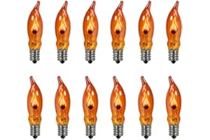 GOOTHY Halloween Orange Flicker Flame Light Bulbs-1 Watt/120 Volts/ E12 Candelabra Base, C18 Flickering Flame Night Light Bulbs for Outdoor Halloween String Lights Window Candles Chandeliers-12 Pack