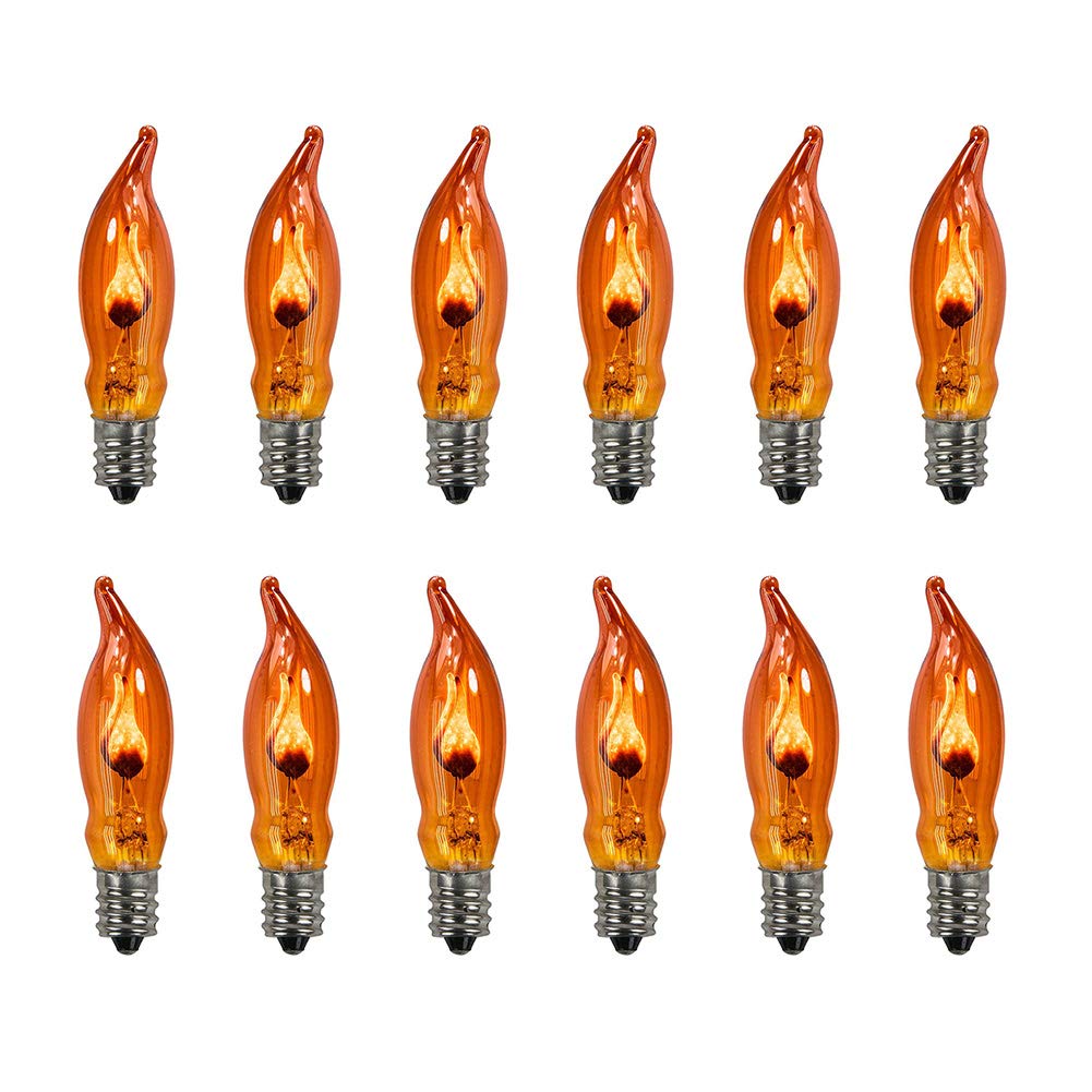 Photo 1 of 12 Pack Orange Halloween Flickering Flame Light Bulbs, E12 Candelabra Base, 1W, C18 Flicker Flame Night Light Replacement Bulbs for Candles Outdoor Christmas String Lights Chandeliers Sconces Decor