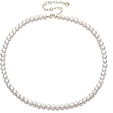 XYJZXY Pearl Necklace with Golden Charm, 18-Inch Adjustable Chain, 5-6mm White Pearls, Women Pearl Choker Necklace, Handmade Jewelry