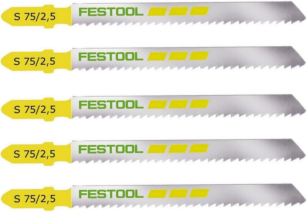 Festool 204256 Jigsaw Blade 5-Pieces, 2.5 mm Tooth Pitch, 75 mm Tooth Length, Multicolour, Size