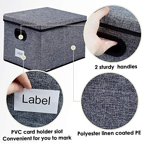 homyfort File Storage Organizer Box - 2 Pack, Collapsible Linen Fabric Decorative Box, Office Filing Holders and Easy File Folder for Closet Shelves Gray
