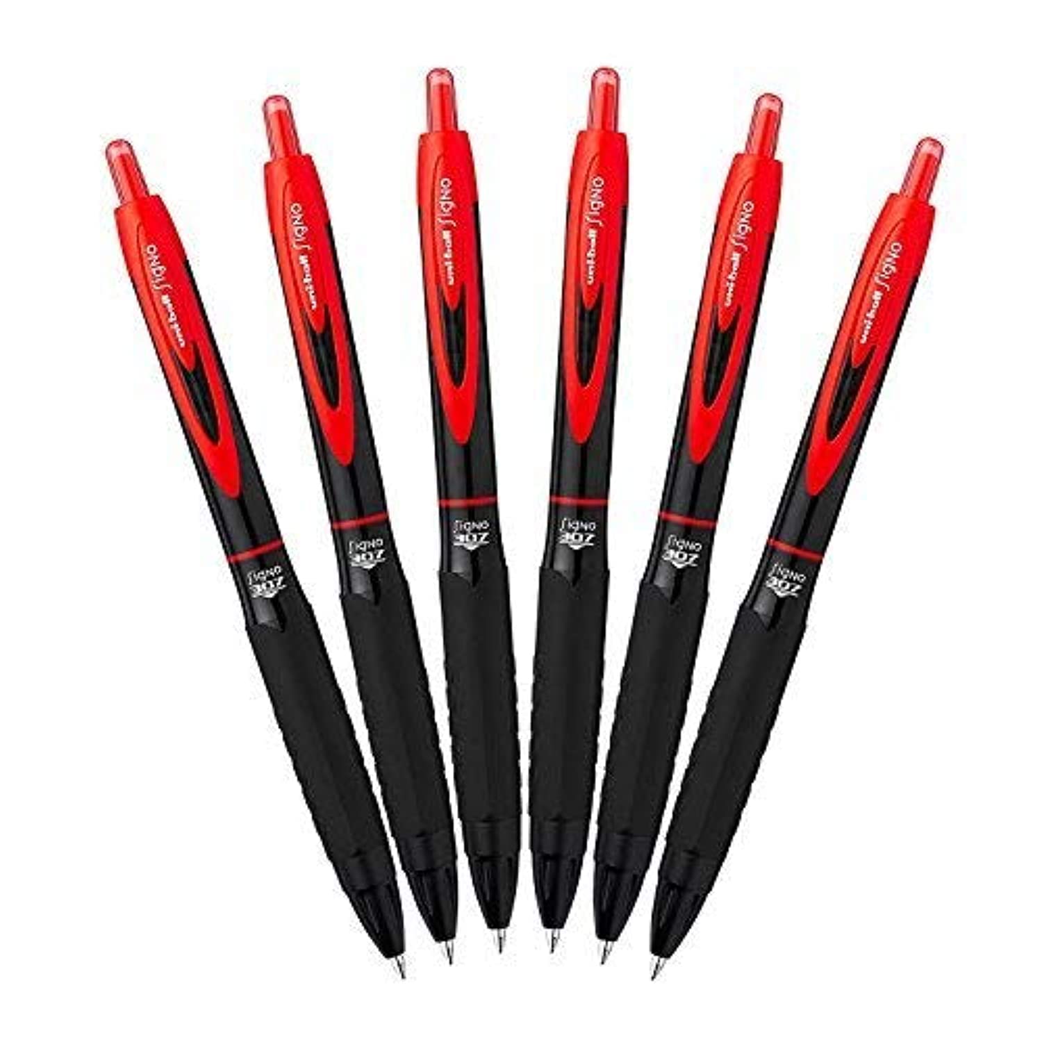 Uni-Ball Signo 307 - Fine Retractable Rollerball Pen - 6 Pack - Red - UMN-307