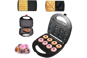 Baotkere Donut Maker, 4 in 1 Electric Waffle Sandwich Machine，Panini Press Grill Iron Set with 4 interchangeable Removable Non Stick Plates，750W Detachable Dessert Toaster, Perfect for Breakfast