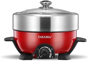 Tayama TRMC-40R Shabu & Grill Multi-Cooker 3 Quart, 3 Qt, Red