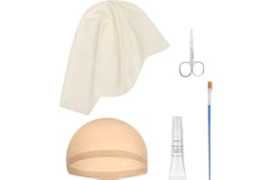 METFUN 5PCS Professional Bald Cap Kit for Men Women Halloween Costume Makeup SFX Makeup Accessories with Prosthetic Adhesive Nude Wig Cap Safety Scissors Painting Brush Perfect for Cosplay Dress-Up & Theatre
