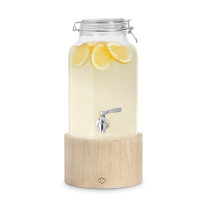 Glass Beverage Dispenser Greta with Oak Stand and