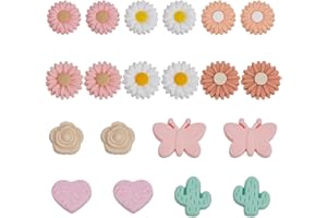 SOFPLATE 20Pcs 10 Styles Daisy Silicone Beads Plant Silicone Focal Beads Spring Colorful Cactus Butterfly Heart Rose Summer S