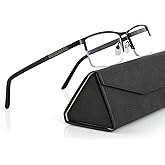 CARA Premium Durable Metal Reading Glasses for Men Flexible Rectangular Frame, Blue Light Blocking Readers(Satin Black, +2.50)