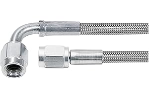 Allstar Performance Brake Hose, 6 in Long, 3 AN Hose, 3 AN Straight Female to 3 AN 90 Degree Female, Braided Stainless, PTFE Lined, Each