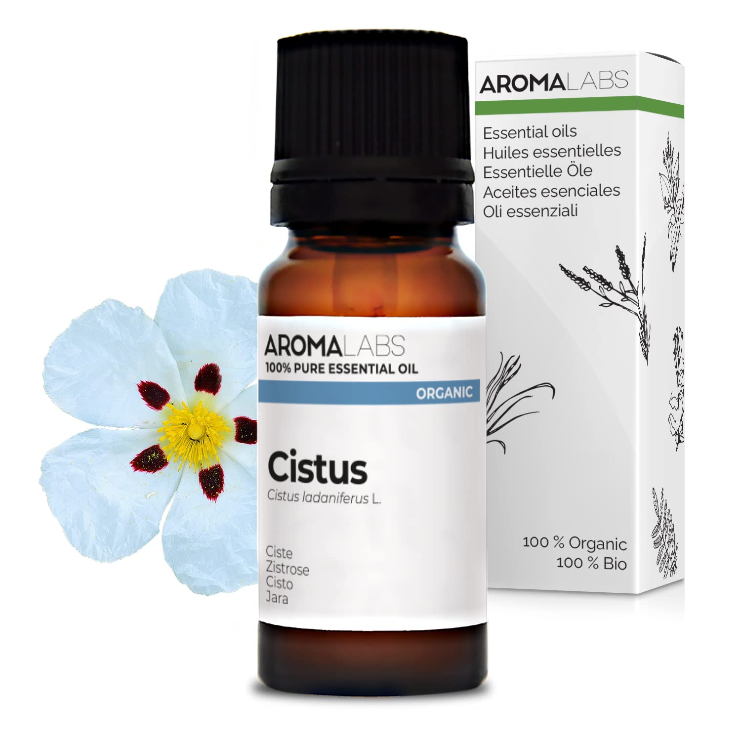 BIO - CISTUS Essential Oil - 10mL - 100% Pure, Natural, Chemotyped and AB Certified - AROMA LABS (French Brand)