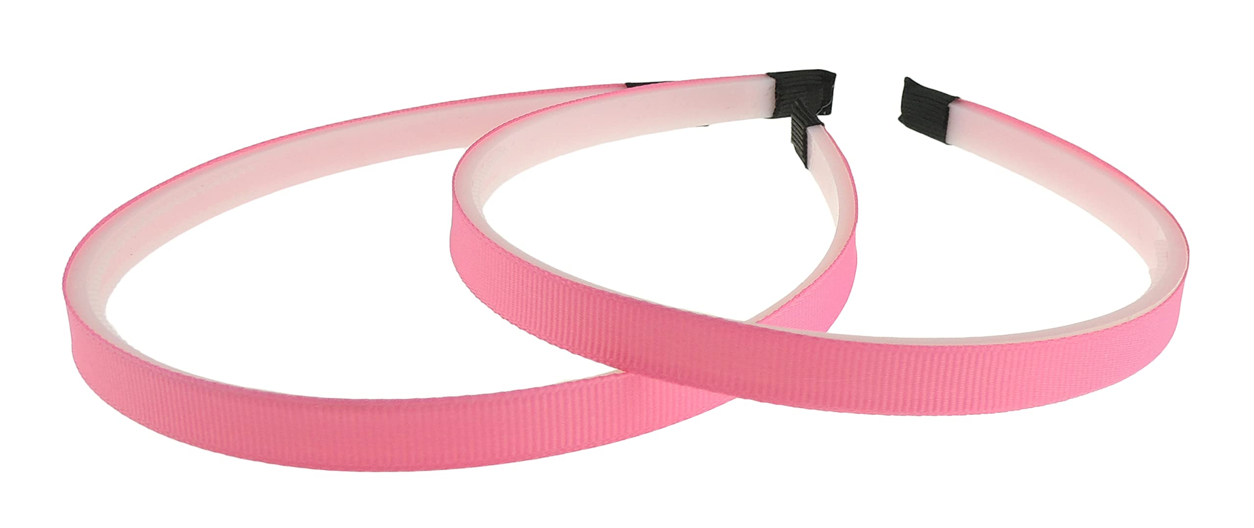 Ladies Girls Set of 2 Ribbed Satin Ribbon 10mm White Toothed Covered Headband Alice Band (Hot Pink)