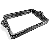 Vintage Black Tray with Mirror Glass Base | Card Holder for Guests During Occasions and Events or Decorative Home and Vanity Organizer