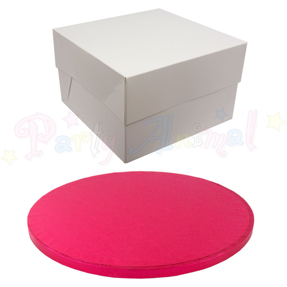 Round Coloured Drum Cake Board and White Transporting Box (10 Inch, Cerise)