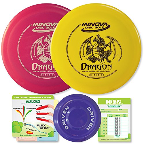 Innova Double Dragon Disc Golf Set - Floats in Water - Ultralight Drivers - Perfect for Beginners - Includes 1025 Scoresheets - Flight Reference Card - Driven Mini Marker | Disc Colors Vary