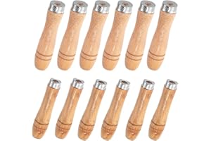 WVAPZWR 12Pcs Wood File Handles, 6Pcs Large Wood Handle for 10"-12" File and 6Pcs Medium Wood Handle for 6"-8" File, Screwdriver Hand Drill File Handle with Metal Collars, Round Hole Small Wooden Handle