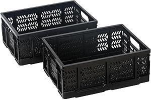PAG-Mass Heavy Duty Plastic Milk Crates for Storage, 4-Pack Stackable Storage Bins for Organizing, Collapsible Storage Basket with Handle for Groceries, Suitable for Home Office School Store, Black