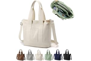 Efilra Multi Pocket Canvas Tote Bag with Zipper, Medium Work Bag with Compartments, Japanese Women Everything Purse Mom Bag