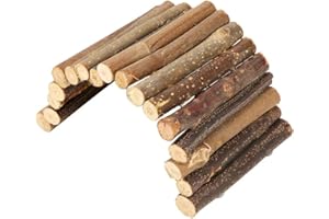 FDIT Pet Ladder Bridge Bend Wooden Hamster Wood Ladder Living Fence Suspension Bridge Exercise Chew Toy for Reptile Mice Rodents Small Animals(Small)