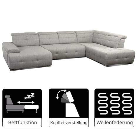 Cavadore Wohnlandschaft Mistrel mit Bettfunktion/XXL-Sofa mit Ottomane rechts und XL Longchair Links/Inkl. Kopfteilverstellun