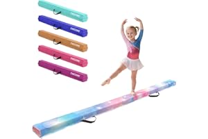 FINCOME Gymnastics Balance Beam Foldable 8ft, Foam Gymnastic Beam for Kids 3-9, Balance Beam for Gymnastics Beginners Training, Suede Cover and Non-Slip Rubber Base Gymnastics Beam