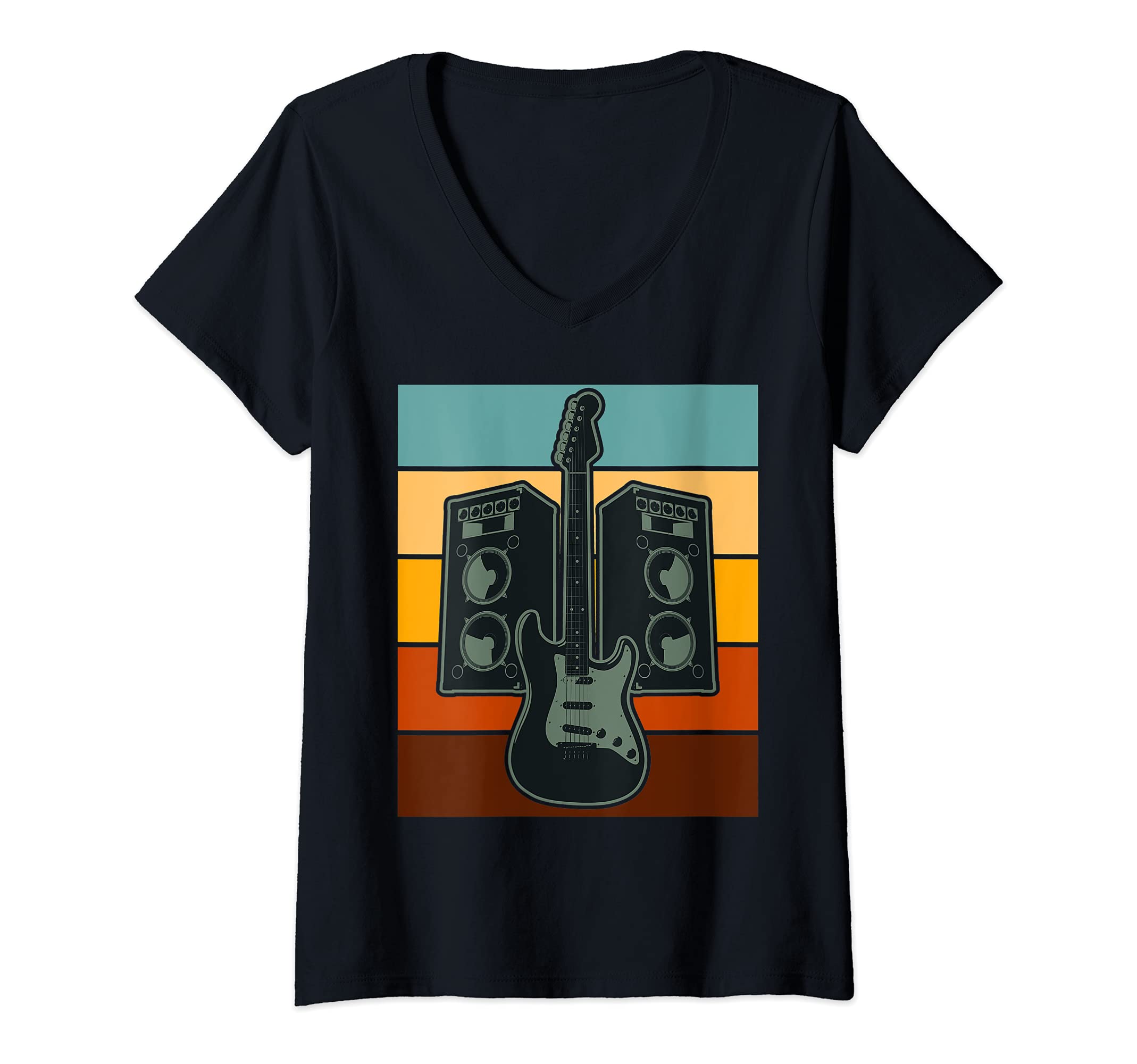 Womens Retro Music Guitarist Guitar Player Musician Guitar V-Neck T-Shirt