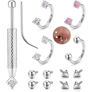 316L Stainless Steel Horseshoe Nose Rings for Women 16/18/20G Septum Rings | Septum Nose Piercing with Replacement Tops and P
