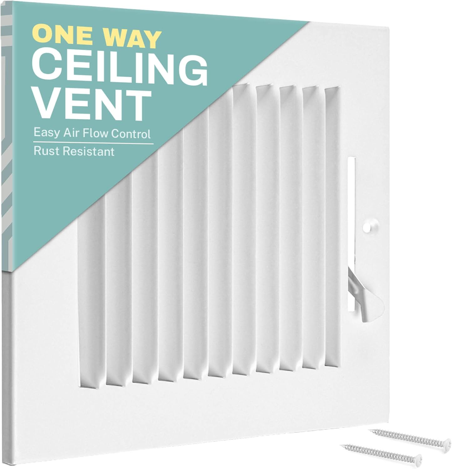 Registers, Grilles & Vents - Home Intuition Ceiling Register - Air Vent Covers for Home Ceiling or Wall - 8X6 Inch (Duct Opening) 1-Way White Grille Register Cover with Adjustable Damper for HVAC Heat and Cold Air Conditioner