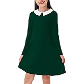 Remimi Girl's Peter Pan Collar Dress Polo Dresses Long Sleeve Vintage Dress 5-14 Years