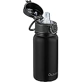 OLDLEY 12oz Kids Water Bottle, Stainless Steel Insulated Water Bottle For Kids, With Straws Leak-proof, Kids Water Bottles For School Boys Girls, Black