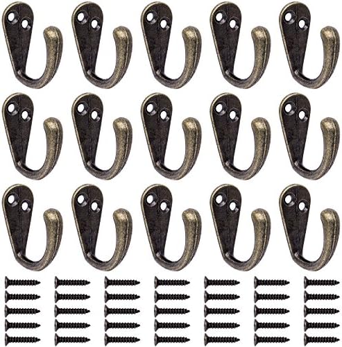Jetovo 15 Pcs Wall Mounted Hook Robe Hooks Single Coat Hanger With 35 Pcs Screws (Bronze)
