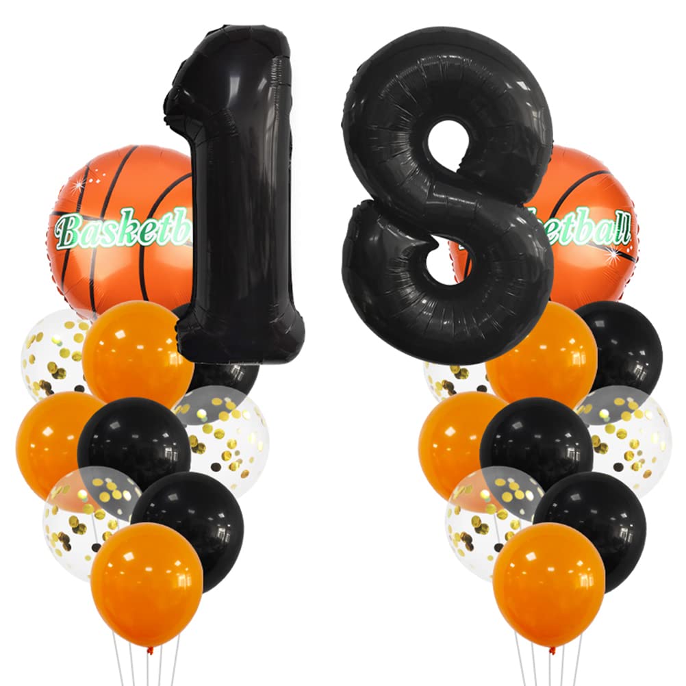 Large Basketball Balloon Birthday Decorations 18 Year Birthday Decoration Number 18 Balloon Foil Balloon Orange Black Balloon for Basketball Themed Celebration Party Birthday Memorial Day Decoration