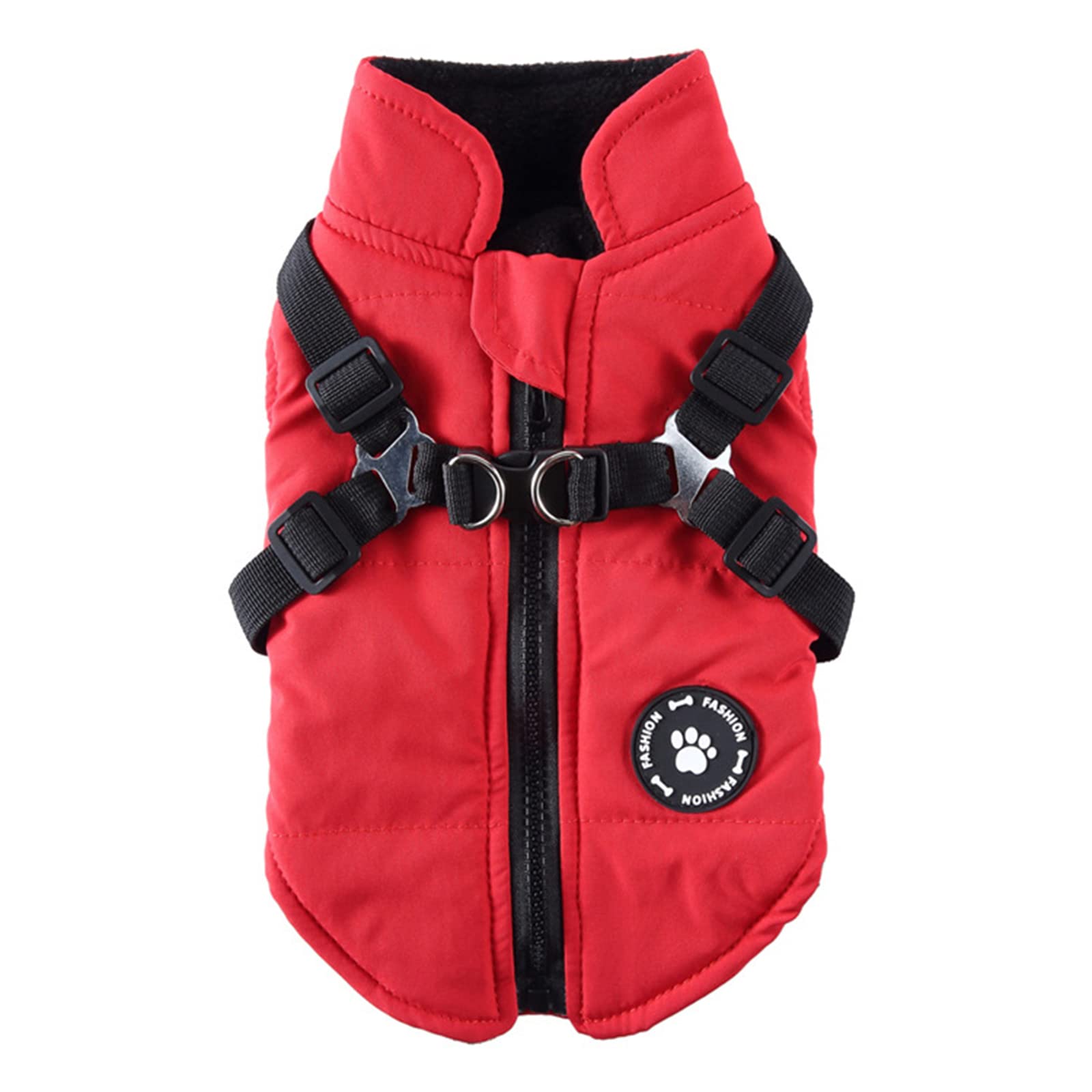 MeiAOBest Dog Warm Coats Jackets, Dog Harness and Coat Zipper 2 in 1 Winter Jacket No Pull Dog Vest Harness Outfit Coats for Puppy Small Medium Dogs_Red(S)