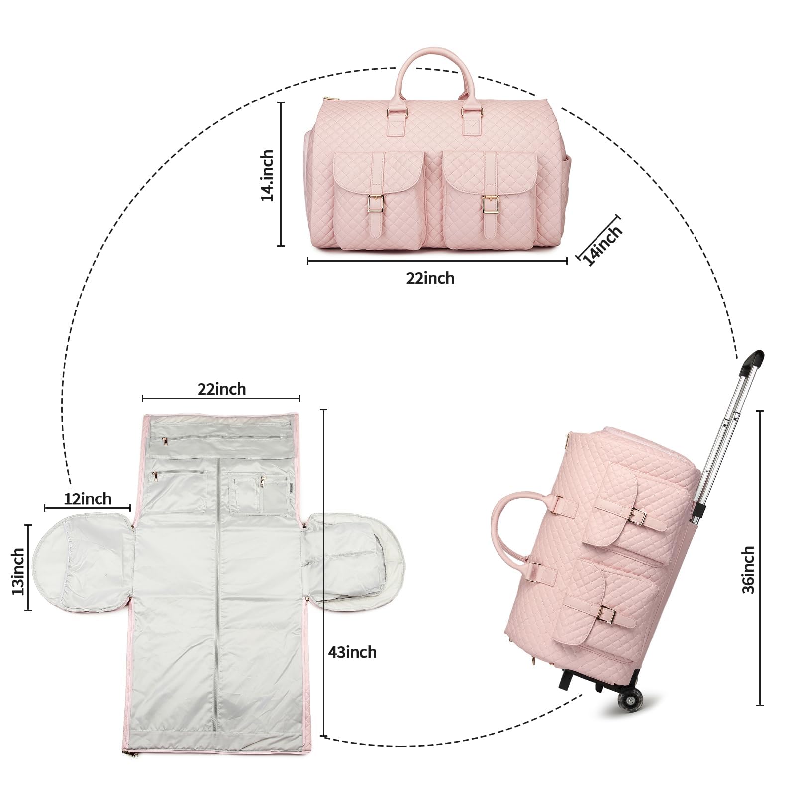 seyfocnia Rolling Garment Bag with Wheels,Wheeled Garment Bag Duffle Bag for Travel with Wheels Overnight Bags for Women with Wheels Garment Bag Suitcase Garment Duffle Bag-Pink