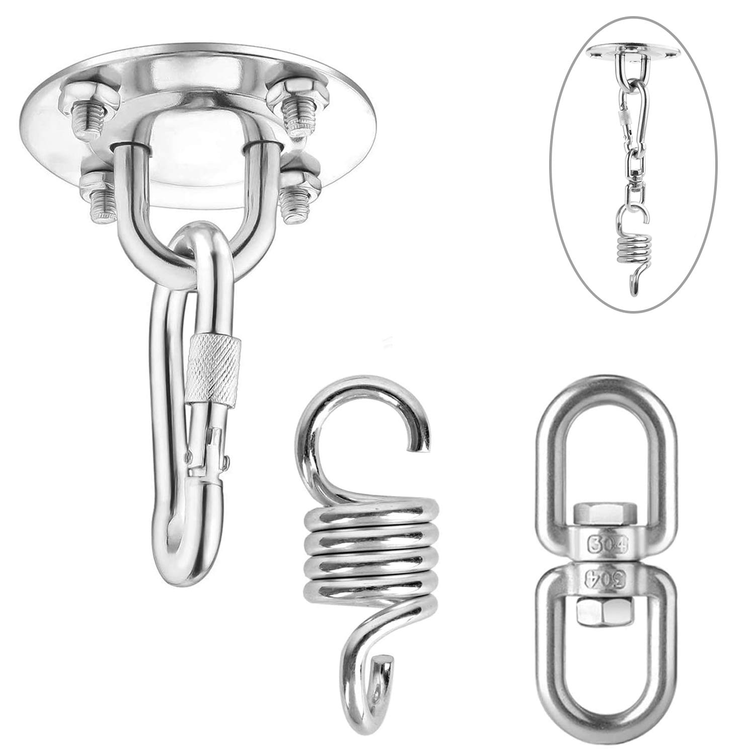 Seedoo Swing Hanging Hardware, Heavy Duty 800 lb Capacity Stainless Steel Suspension Ceiling Hook, 360° Rotate Heavy Bag Hook Hanger for Porch Chair Yoga Hammock Gym Swing