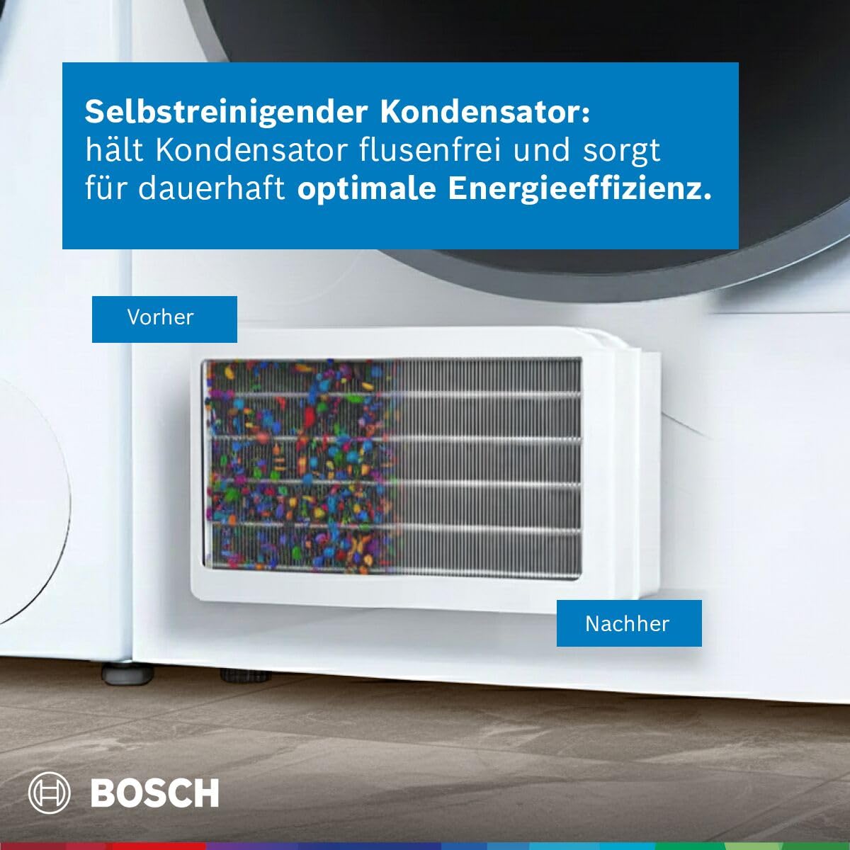 Bosch WQG235D00, Stiftung Warentest GUT (2,2)*, Serie 6, Wärmepumpentrockner 8 kg, Schneller getrocknete Wäsche, Auto Dry, Option Halbe Beladung, Sensitive Drying-System, Selbstreinigender Kondensator 4
