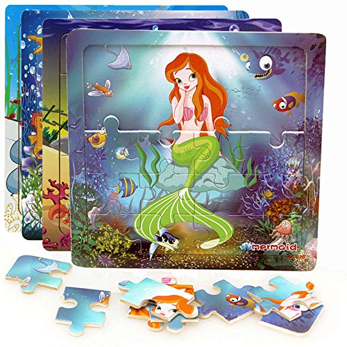 Wooden Jigsaw Puzzles for Kids Age 2-5 Year Old Animals Preschool Puzzles for Toddler Children Learning Educational Puzzle Toys for Boys and Girls (Set of 4 Puzzles)