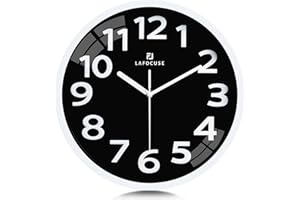 Lafocuse 3D Numbers Black Modern Wall Clock for Home Decor 12 Inch, Kitchen Wall Clock Silent Non Ticking Battery Operated Li