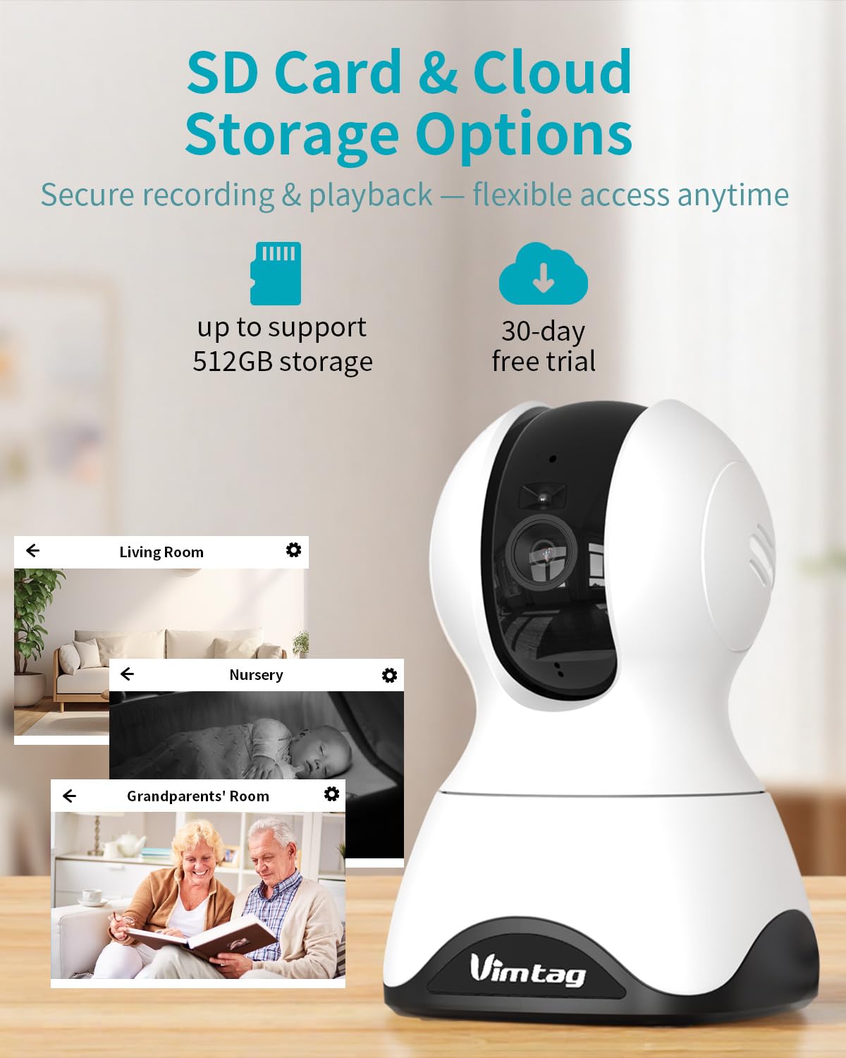 VIMTAG 2.5K Pet Camera Indoor with Phone App, 360° Dog Camera with Speaker, Indoor Cameras for Home Security, 5G/2.4G WiFi, Motion Tracking & AI Detection, 2-Way Audio, Night Vision, SD/Cloud Storage - View 9
