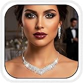 Aukmla Rhinestones Bridal Jewelry Set Silver Sparkly Bride Wedding Necklace Earring Sets Prom Necklaces for Women