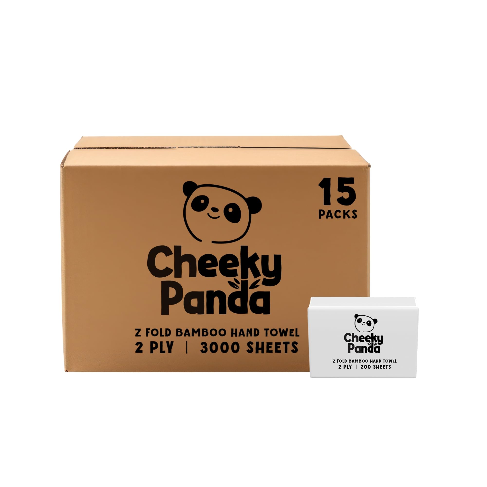 The Cheeky Panda Bamboo Z Fold Paper Towels | 3000 Sheets (15 Pack of 200) 2 Ply Paper Hand Towels for Dispensers | Plastic Free & Sustainable
