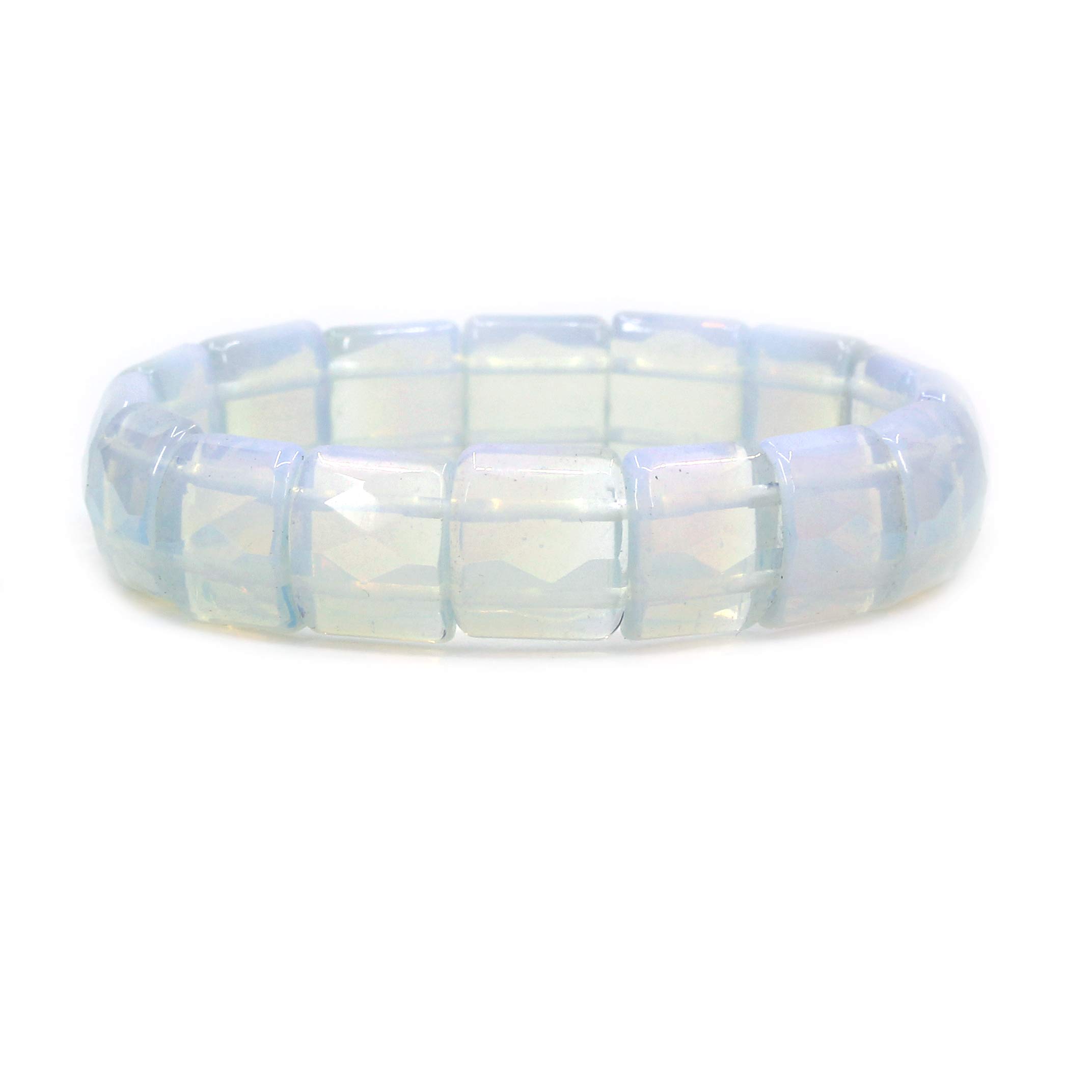 CHENYUE Synthetic Opalite Glass Gem Semi Precious Gemstone 15mm Faceted Square Grain Beads Stretch Bracelet 7.5 Inch