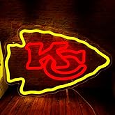 Football Rugby Sports Team Neon Sign Suitable for KC Chiefs Logo for Wall Decor USB Powered Dimmable Led Light Up Signs for Bedroom Men Cave Home Bar Decor Birthday Xmas Gifts for Kids Fans
