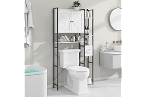 Befrases Over The Toilet Storage Cabinet with 2 Doors Storage Cabinet, Toilet Paper Storage Cabinet with Multi Layer Shelves Suitable for Bathroom, Laundry Room, Small Spaces, White