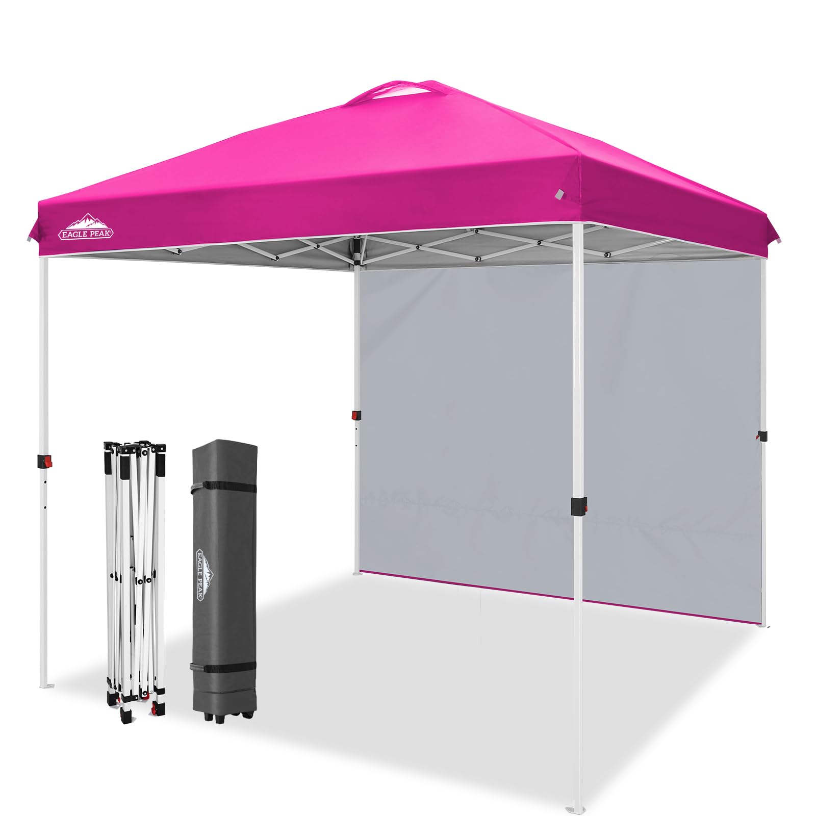 Photo 1 of EAGLE PEAK 8x8 Pop Up Canopy Tent with One Removable Sidewall, Instant Outdoor Canopy Easy Set Up Straight Leg Folding Shelter with Wheeled Bag, 8 Stakes and 4 Ropes, Pink