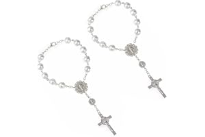 Car Rosary,Bracelet With Cross, 2 Pcs Pendant Prayer Rearview Mirror Auto Rosary Hanging Personalized Car Cross for Bike Car 